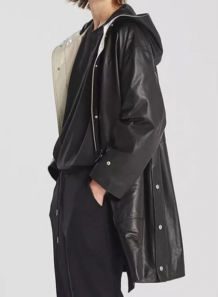 Hooded Leather Trench Coat (image for) Hooded Leather Trench Coat