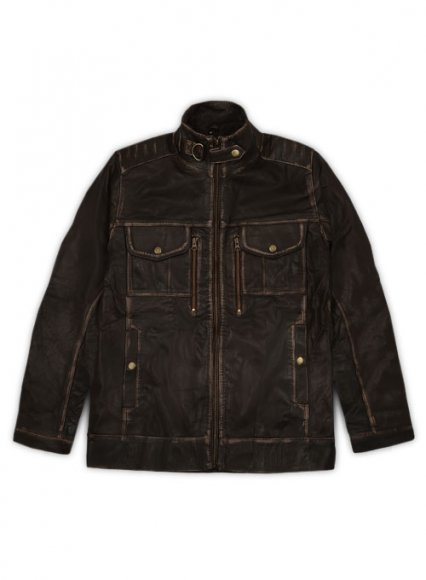 Tribal Rubbed Brown Leather Jacket - M Regular Tribal Rubbed Brown Leather Jacket - M Regular