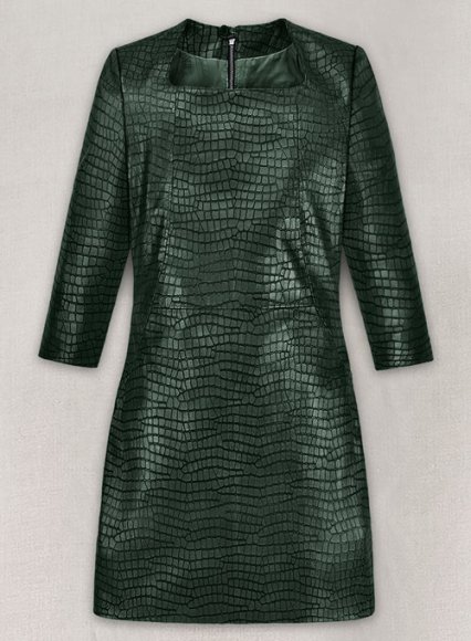 Croc Metallic Green Cacoon Leather Dress - # 757 (image for) Croc Metallic Green Cacoon Leather Dress - # 757