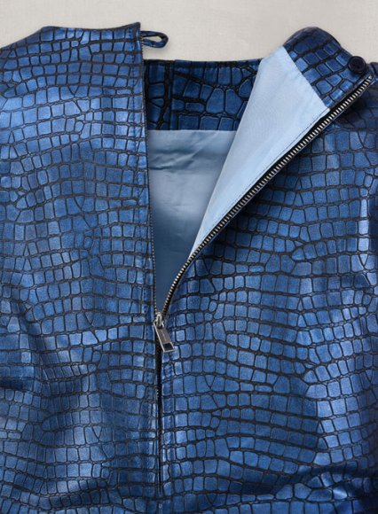 Croc Metallic Blue Cacoon Leather Dress - # 757 (image for) Croc Metallic Blue Cacoon Leather Dress - # 757