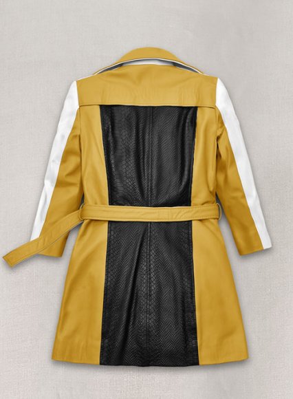 (image for) Yellow Color Contrast Leather Trench Coat