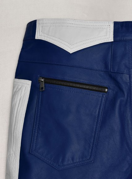 Rich Blue Electric Zipper Combination Leather Pants (image for) Rich Blue Electric Zipper Combination Leather Pants
