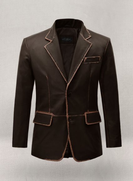 Rubbed Dark Brown Medieval Leather Blazer