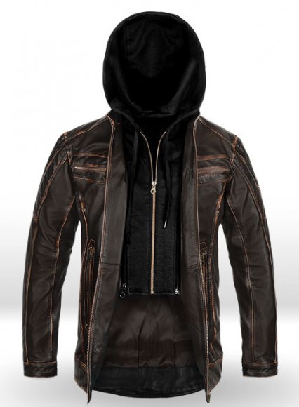 (image for) Retro Leather Jacket with Hoodie
