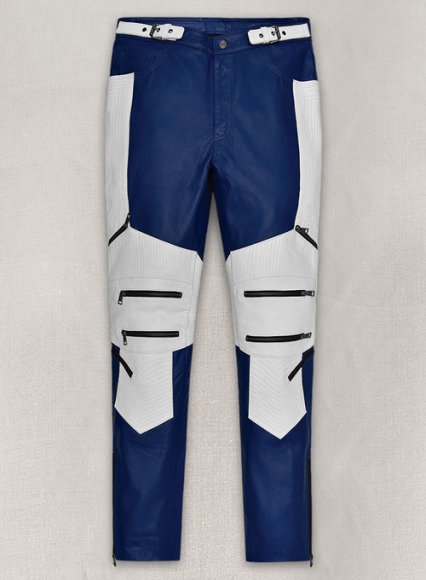 Rich Blue Electric Zipper Combination Leather Pants (image for) Rich Blue Electric Zipper Combination Leather Pants