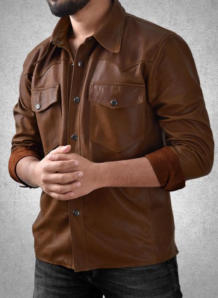Light Weight Unlined Brown Leather Shirt Light Weight Unlined Brown Leather Shirt