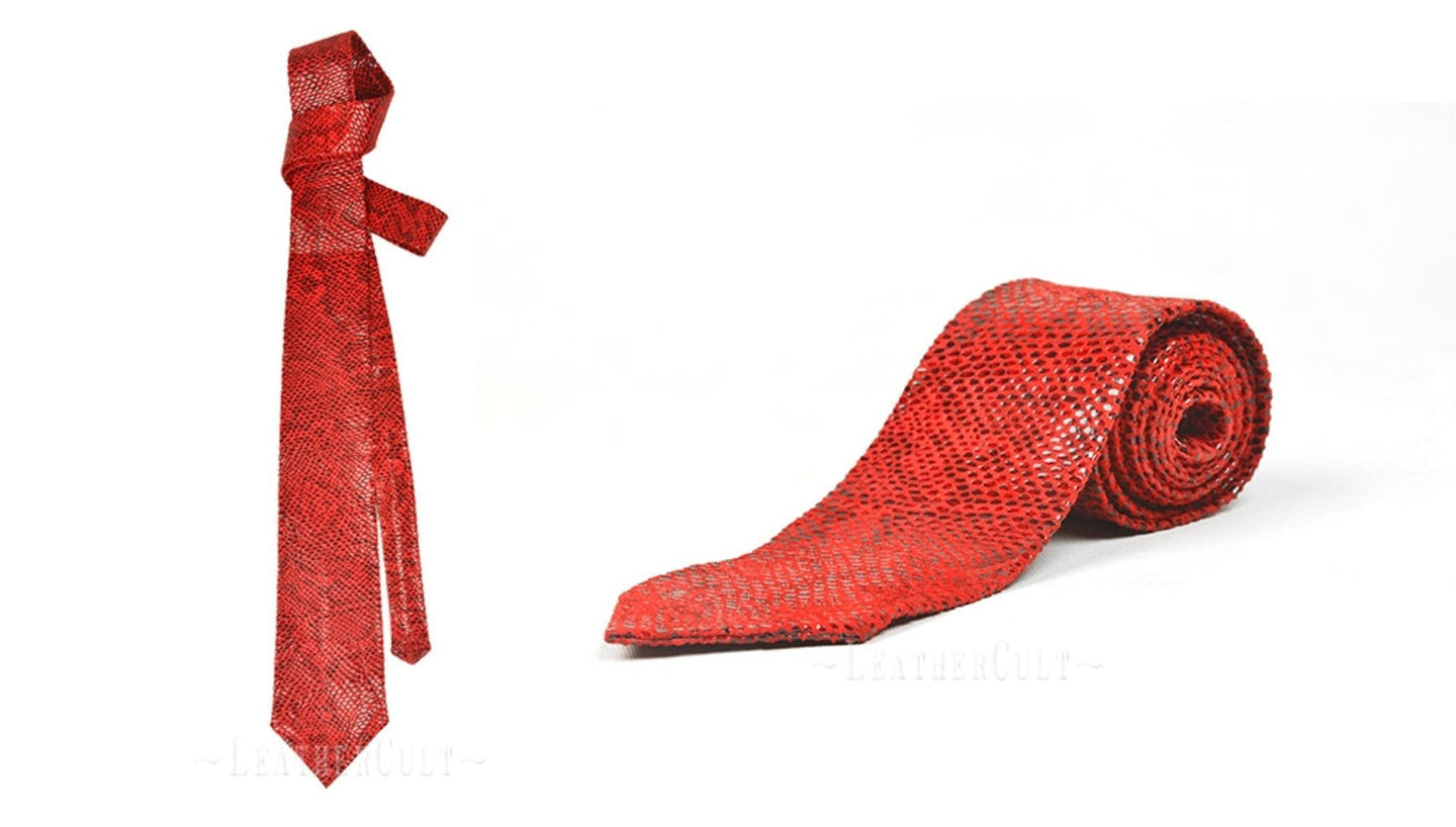 Red Python Leather Tie From LeatherCult