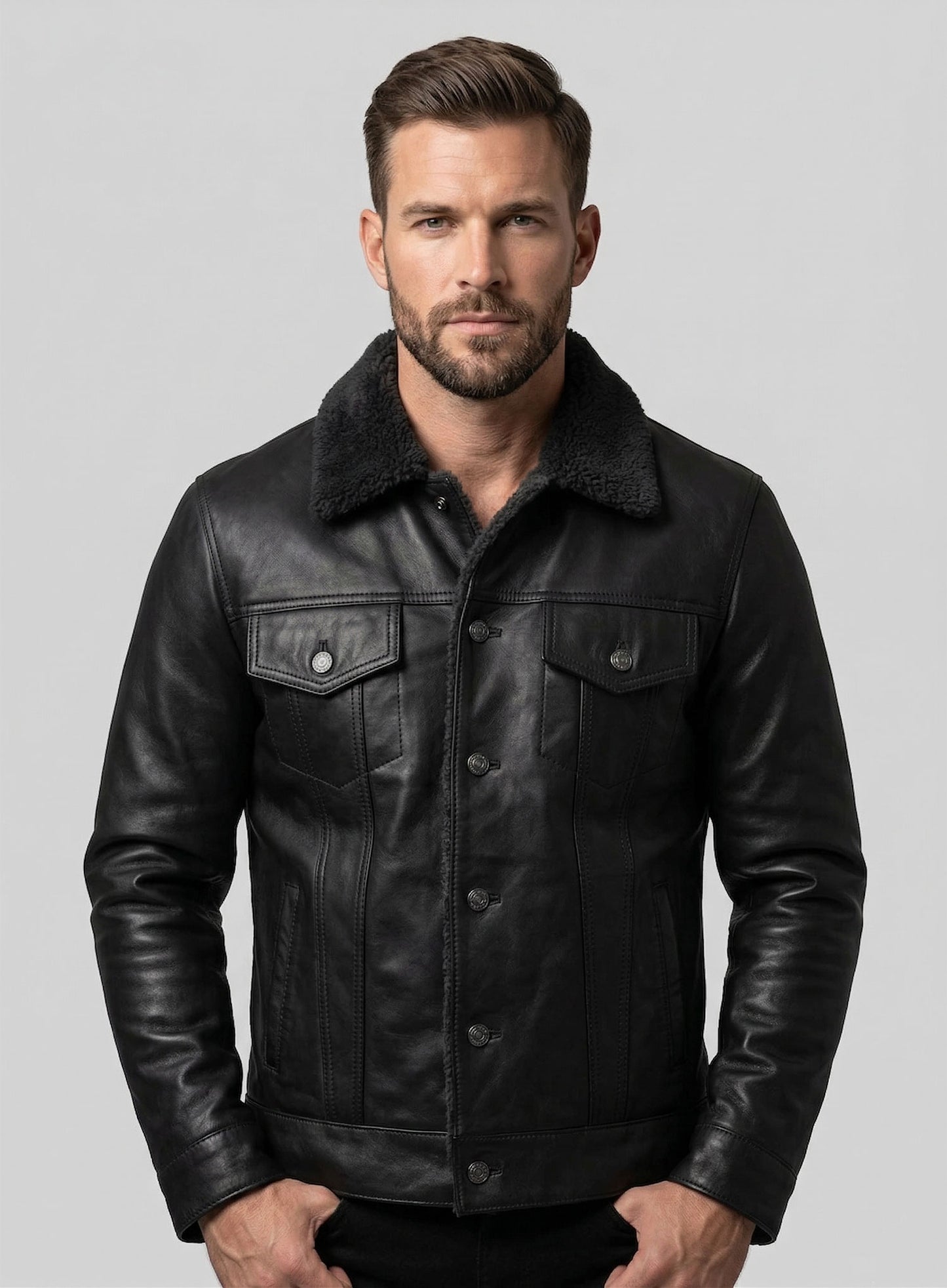 Black Sherpa Leather Jacket