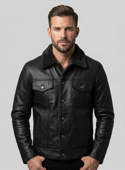 Black Sherpa Leather Jacket