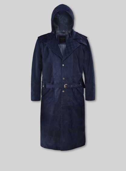 Dark Blue Suede Assassin's Creed Jacob Frye Leather Long Coat