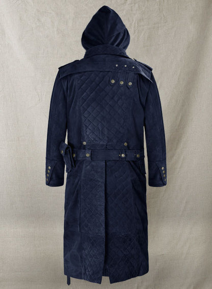 Dark Blue Suede Assassin's Creed Jacob Frye Leather Long Coat - LeatherCult