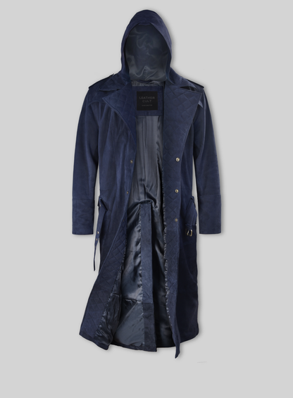 Dark Blue Suede Assassin's Creed Jacob Frye Leather Long Coat