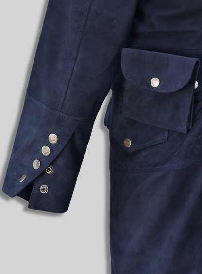 Dark Blue Suede Assassin's Creed Jacob Frye Leather Long Coat