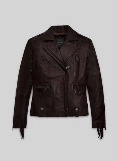 Brown Washed & Wax Kendall Jenner Lambskin Leather Jacket #3