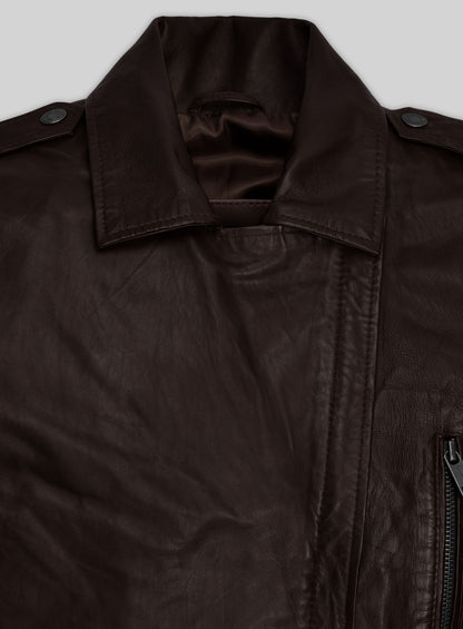 Brown Washed & Wax Kendall Jenner Lambskin Leather Jacket #3