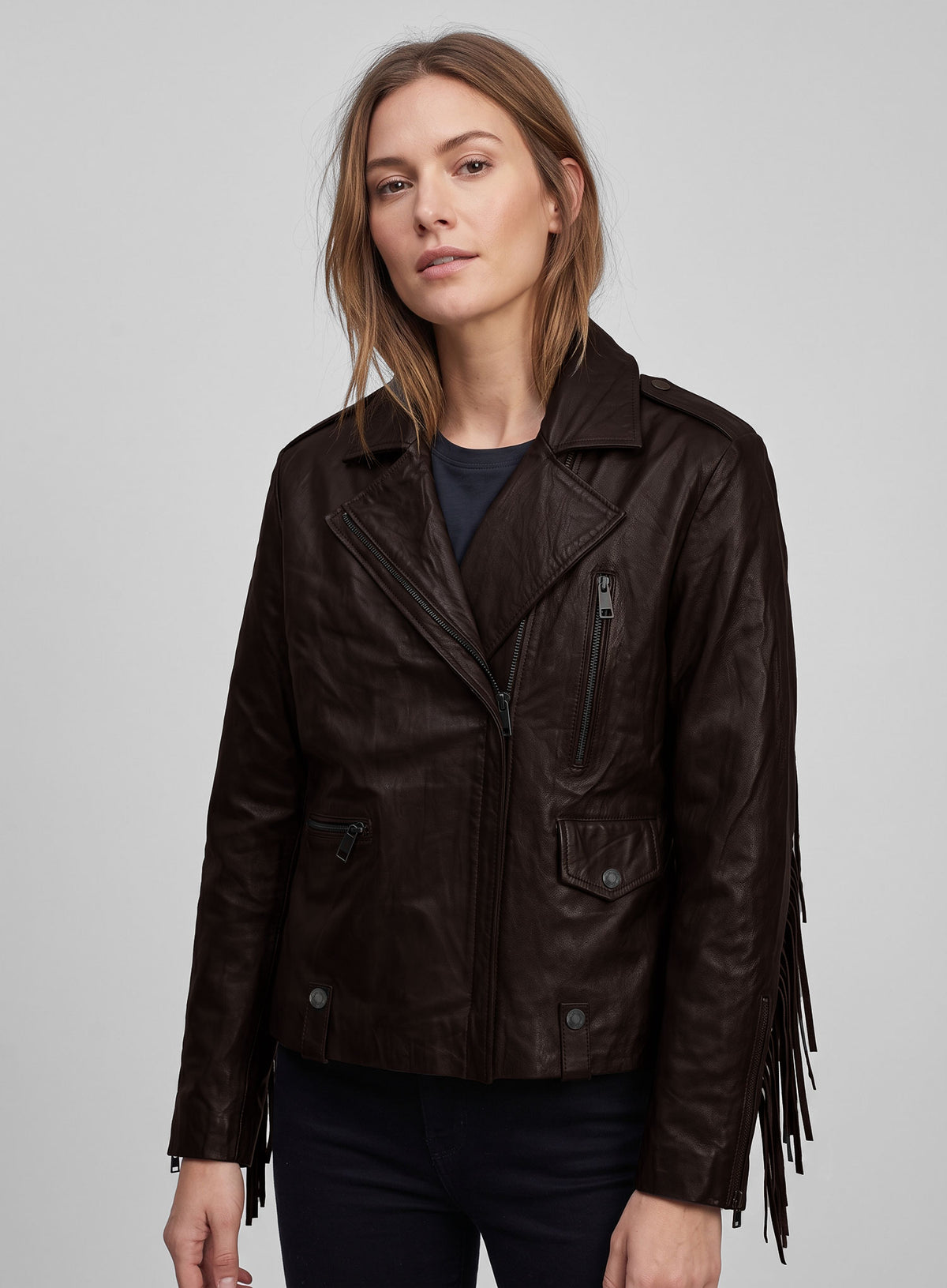 Brown Washed & Wax Kendall Jenner Lambskin Leather Jacket #3
