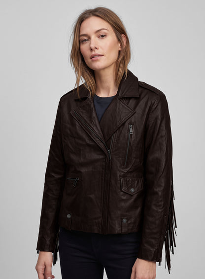 Brown Washed & Wax Kendall Jenner Lambskin Leather Jacket #3