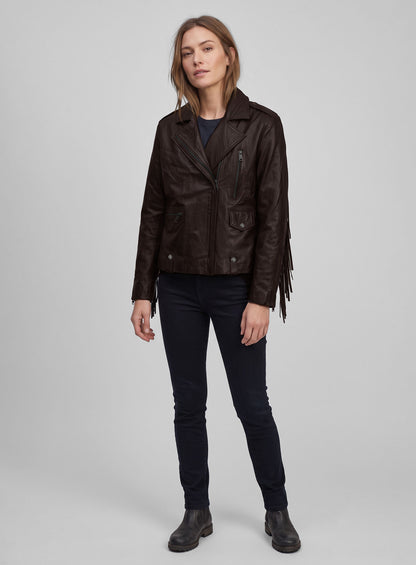 Brown Washed & Wax Kendall Jenner Lambskin Leather Jacket #3