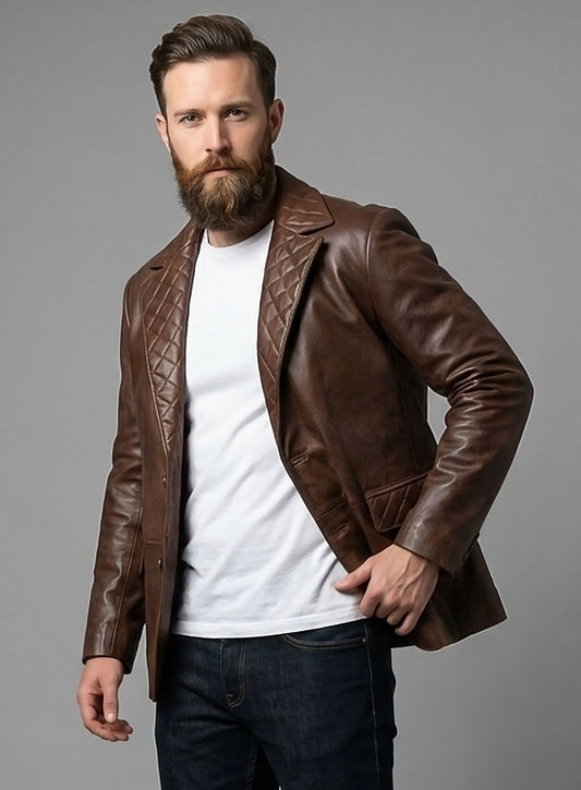 Spanish Brown Harper Leather Blazer