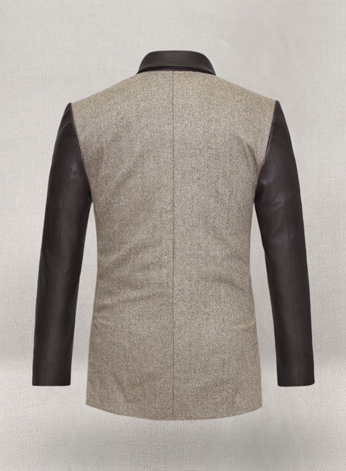 Vintage Herringbone Brown Tweed Leather Combo Blazer # 652 - LeatherCult