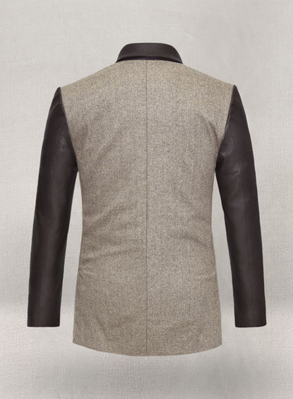 Vintage Herringbone Brown Tweed Leather Combo Blazer # 652 - LeatherCult