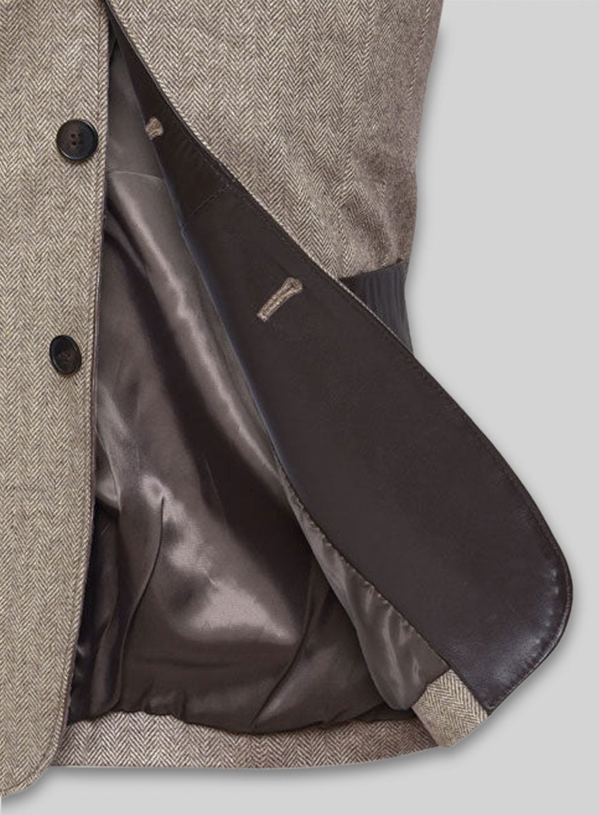 Vintage Herringbone Brown Tweed Leather Combo Blazer # 652