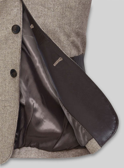 Vintage Herringbone Brown Tweed Leather Combo Blazer # 652