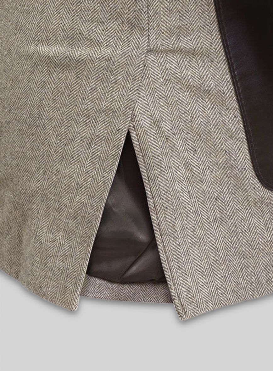 Vintage Herringbone Brown Tweed Leather Combo Blazer # 652