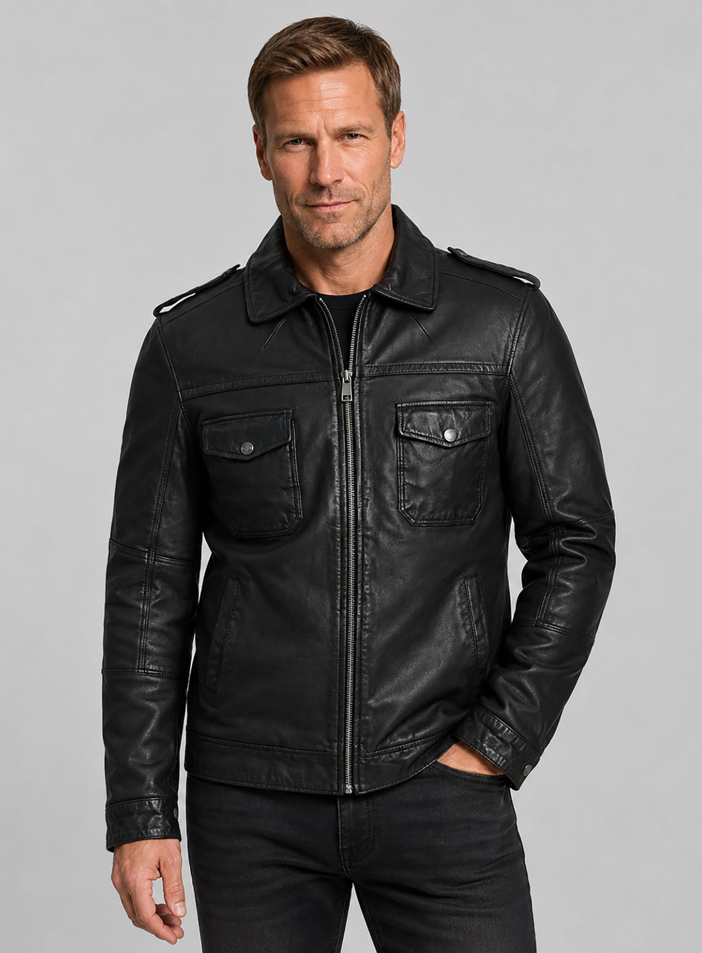Aaron Eckhart Leather Jacket #1