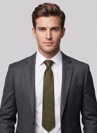 Absolute Dark Green Lambskin Leather Tie