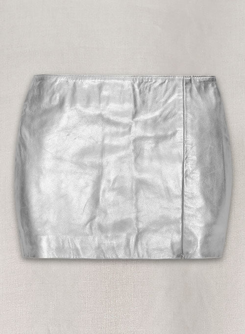 Silver Adjustable Slit Leather Skirt - LeatherCult