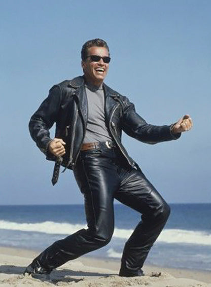 Arnold Schwarzenegger Terminator 2 Leather Jacket and Pants Set - LeatherCult