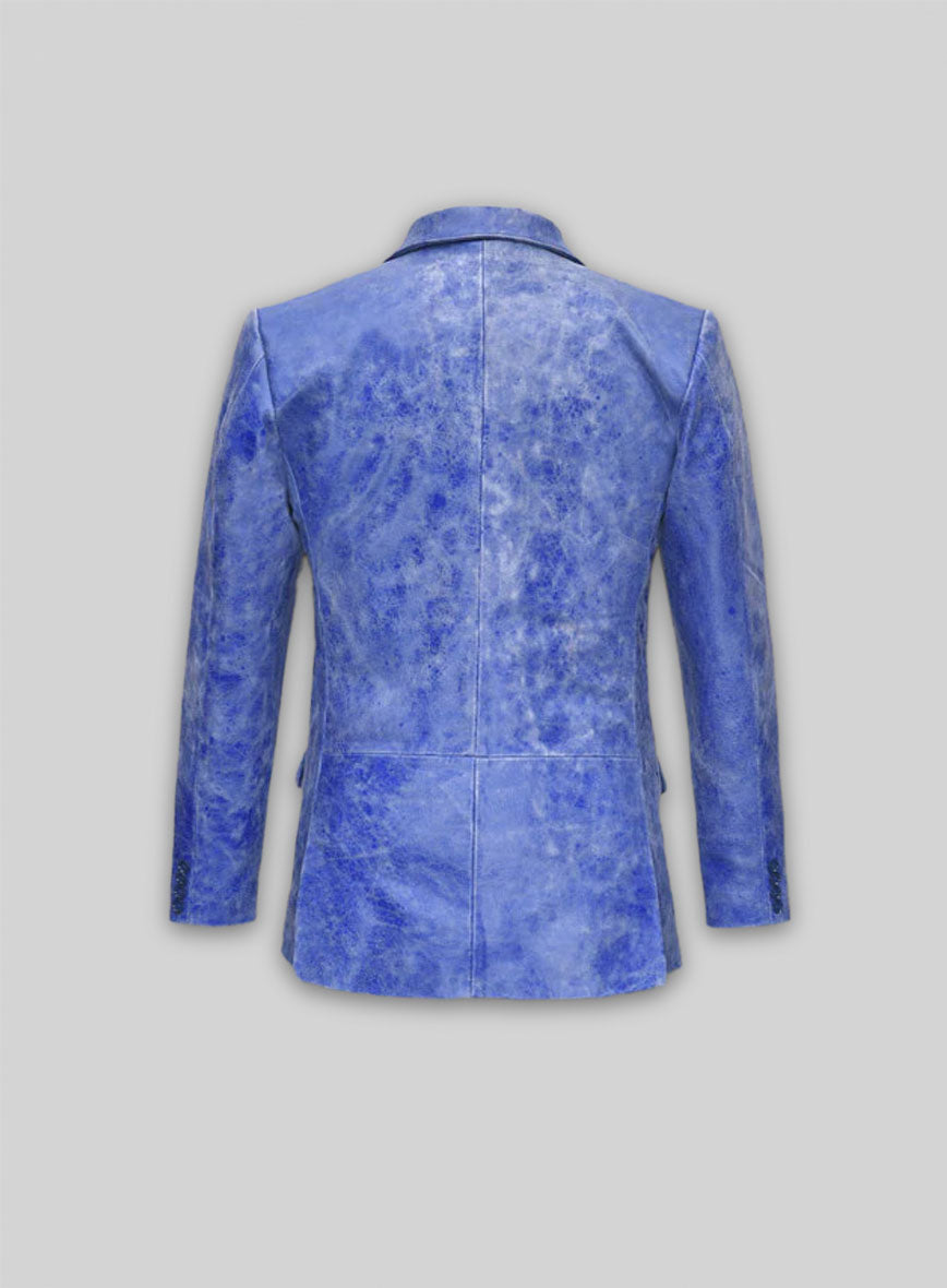 Artistic Blue Leather Blazer