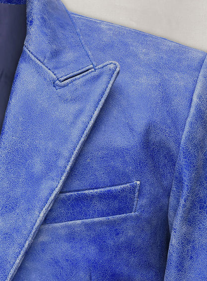 Artistic Blue Leather Blazer - LeatherCult