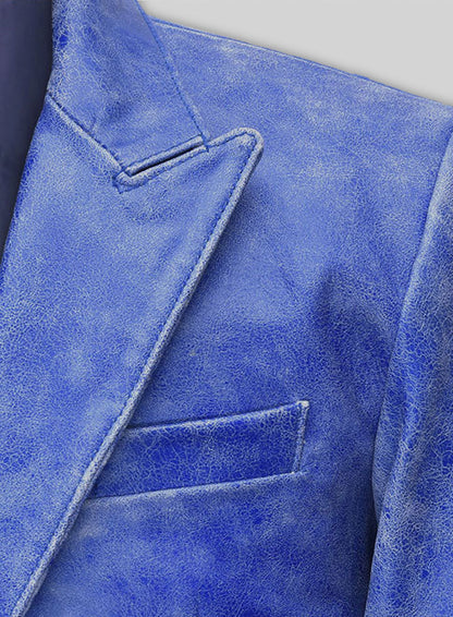 Artistic Blue Leather Blazer