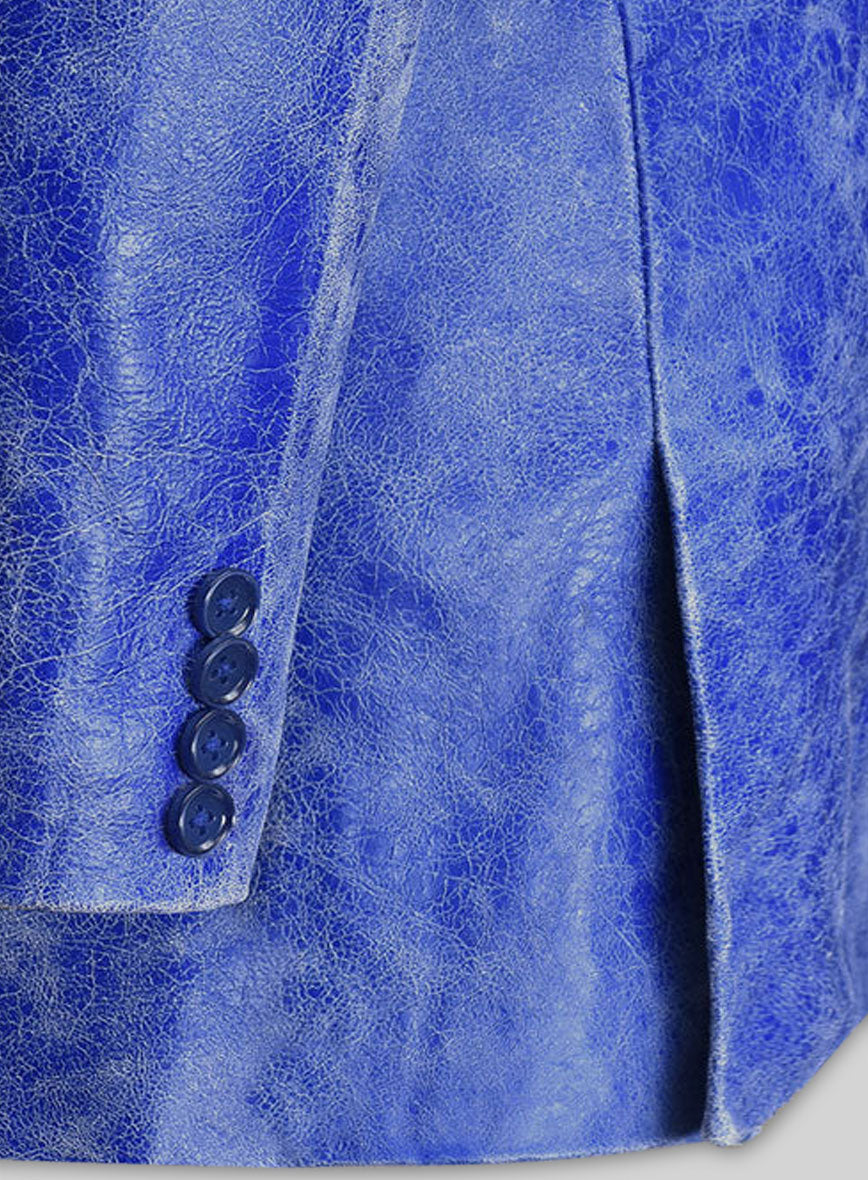 Artistic Blue Leather Blazer
