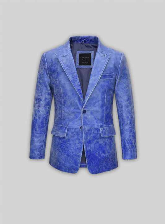 Artistic Blue Leather Blazer