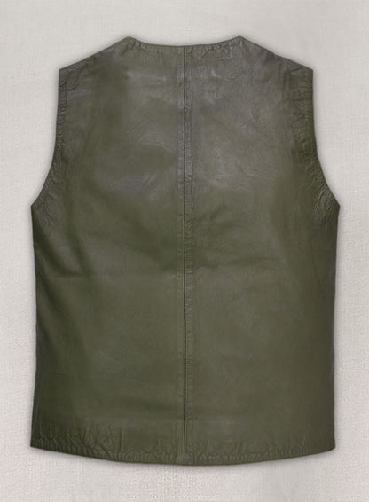 Basicallo Green Washed and Wax Leather Vest # 301 - LeatherCult