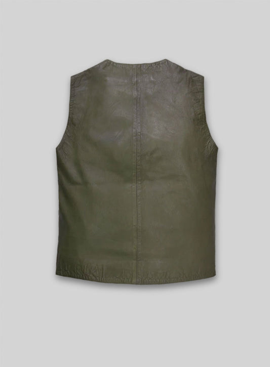 Basicallo Green Washed and Wax Leather Vest # 301