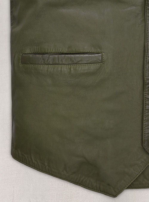 Basicallo Green Washed and Wax Leather Vest # 301 - LeatherCult