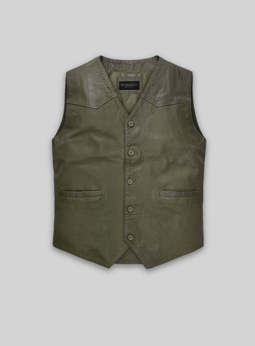 Basicallo Green Washed and Wax Leather Vest # 301