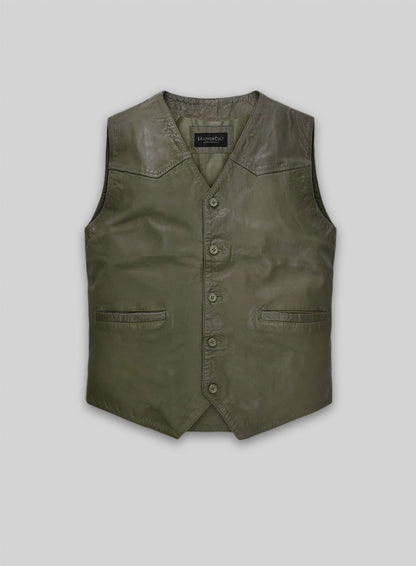 Basicallo Green Washed and Wax Leather Vest # 301