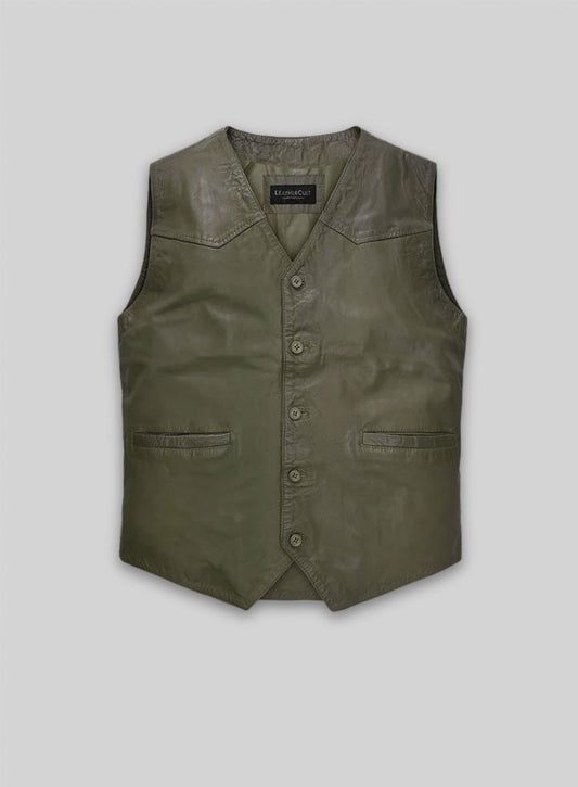 Basicallo Green Washed and Wax Leather Vest # 301