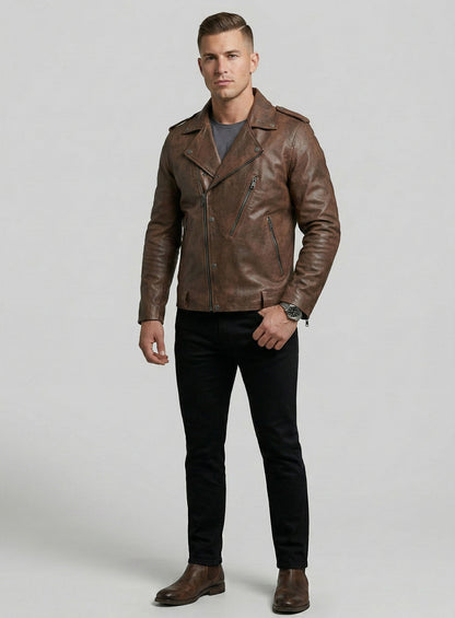 Beast Spanish Brown Biker Leather Jacket