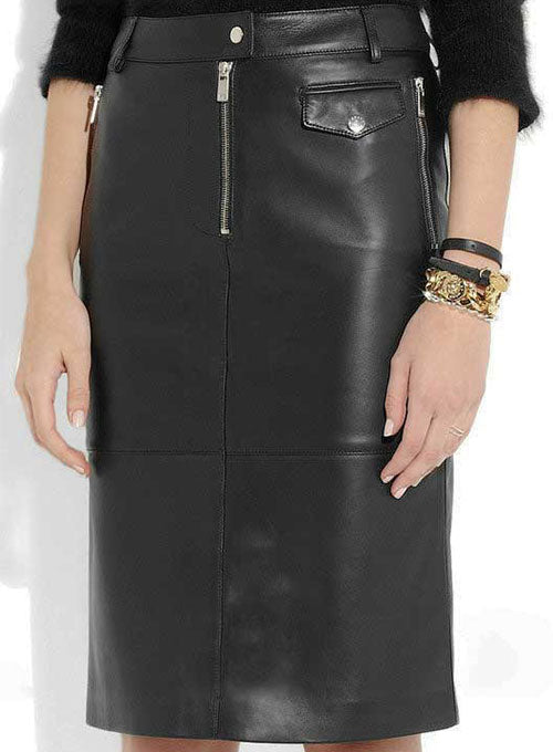 Beckley Zip Detail Leather Skirt - # 402 - LeatherCult