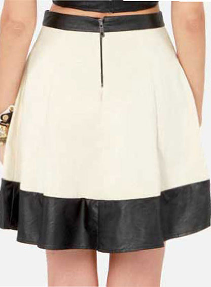 Bi Color Stripe Leather Skirt - # 405 - LeatherCult