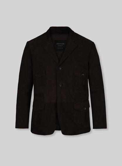 Black Coffee Suede Leather Blazer - #712