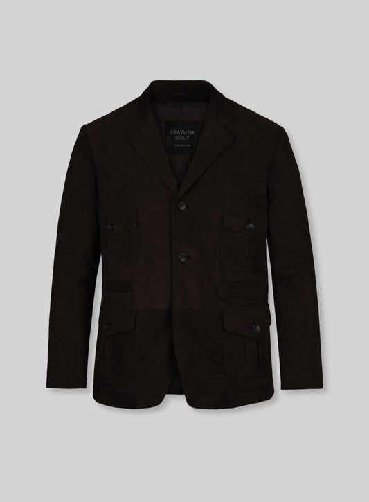 Black Coffee Suede Leather Blazer - #712