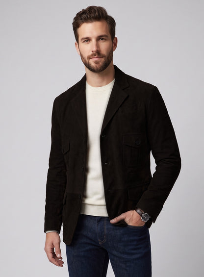 Black Coffee Suede Leather Blazer - #712
