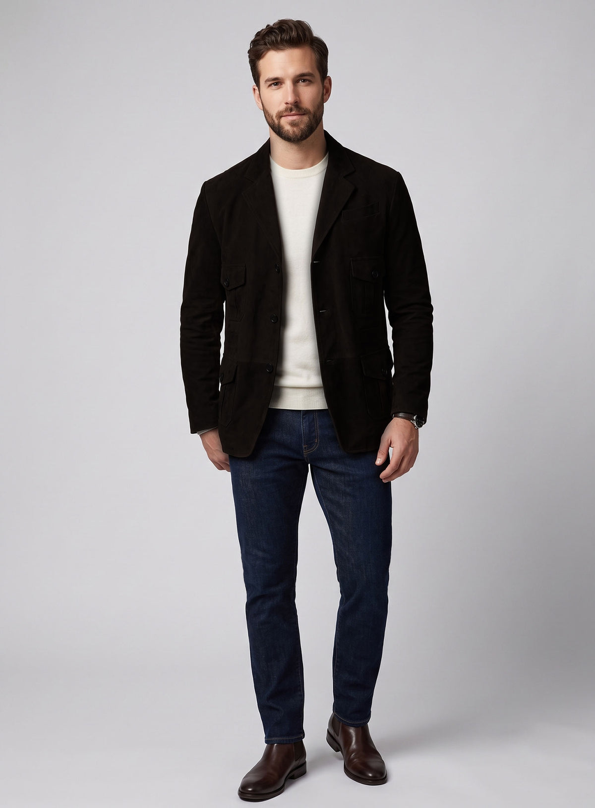 Black Coffee Suede Leather Blazer - #712